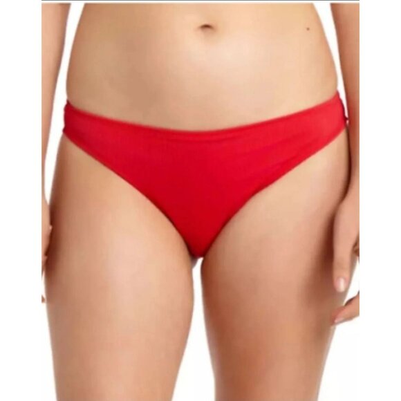 CALIFORNIA WAVES Bikini Bottom RED Ribbed Hipster Swimwear Bathing Suit XS - Picture 1 of 10